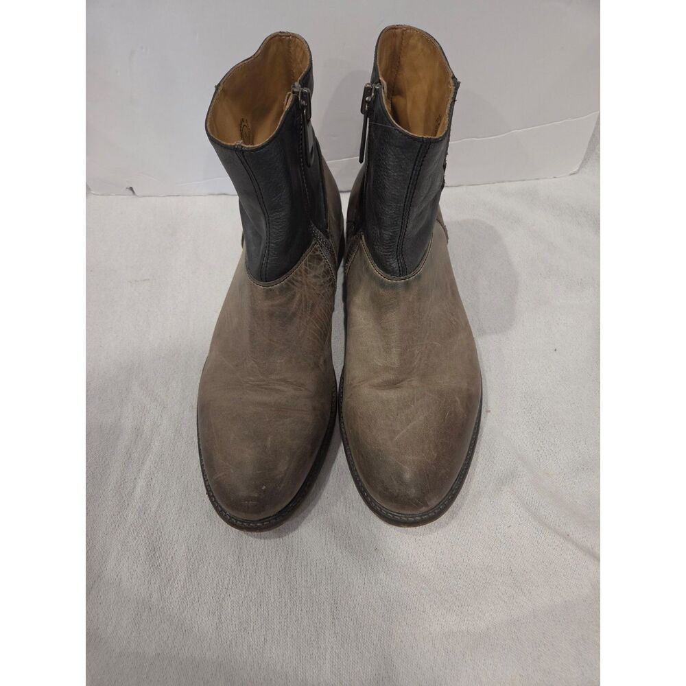John Fluevog Holden Two Tone Leather Ankle Boots Distressed Grey Black Sz 11 - Picture 3 of 11